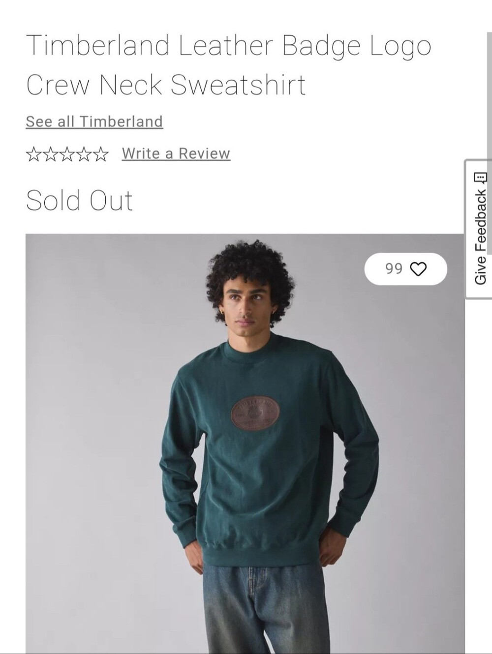 Timberland Leather Badge Crewneck Sweatshirt New (Sold Out In Store/Online)
